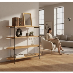 REGAŁ NA KSIĄŻKI 4 POZIOMOWY METALOWY DREWNO LITE DĄB JESION OLCHA  RNK-190